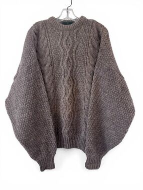 Fred Perry Wool Crewneck Sweater Taupe Brown Cable Knit Fisherman Style M